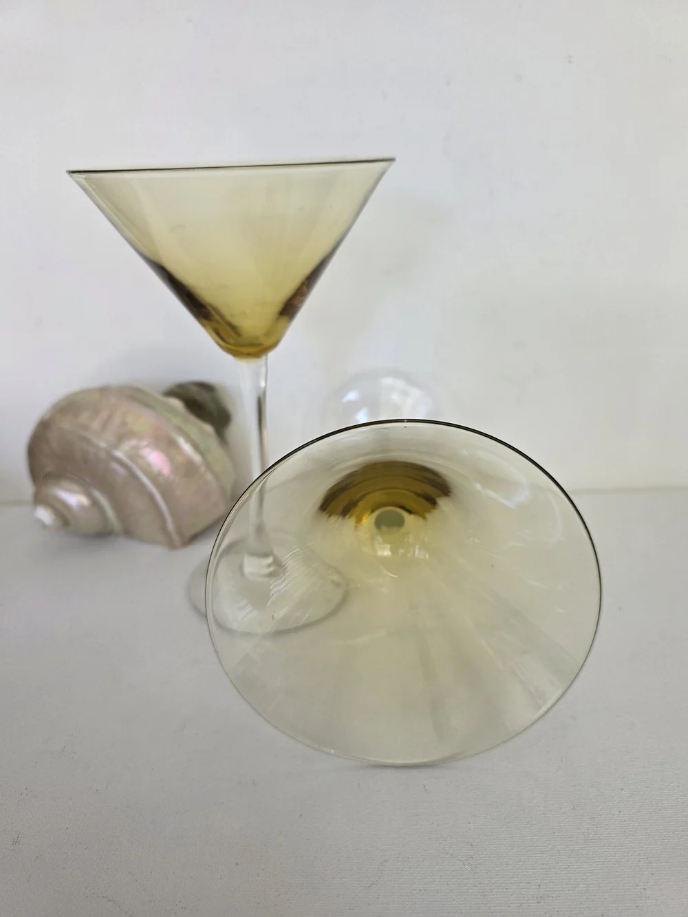 Vintage Set of 2 Amber-Tinted Martini Glasses